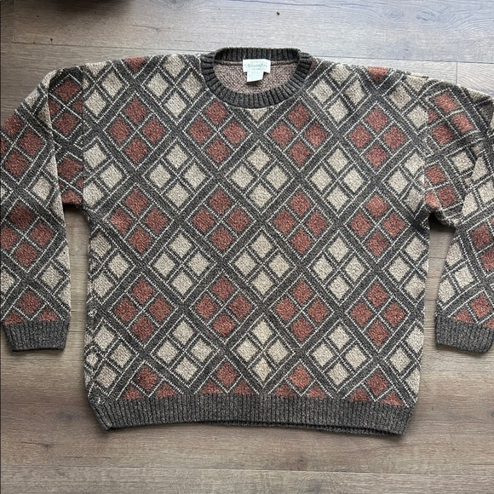 St. John's Bay Brown Cream & Rust Diamond Pattern Crewneck Sweater ! XXL